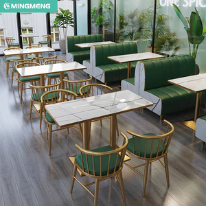Conjunto de Mesa y Sillas de Sofá para Restaurante Comercial, Mesa Impermeable con Patrón de Mármol, Sofá con Asiento en Forma de U para Bistro y Cafetería - Product Image 2