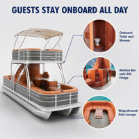 Bateau ponton de luxe en aluminium de 30 pieds pour 20 personnes, à double pont, avec toboggan et pont solaire, idéal pour les fêtes, les flottilles de location de stations balnéaires et les lacs.