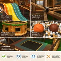Équipement de terrain de jeu intérieur à prix d'usine, thème ferme et jungle, avec toboggan triple piste, cabane dans les arbres en bois, pont en corde et bac à sable pour zones enfants