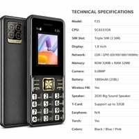 Ponsel Fitur Senior F25 1.8 inci 1800mAh Triple Sim Card MP3 MP4 Radio FM Android Tidak Terkunci