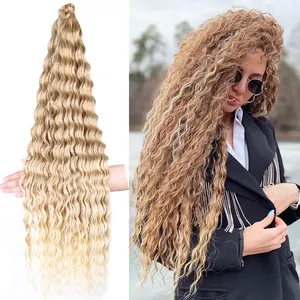 Bundel rambut gelombang dalam ekstensi Super panjang rambut kepang dalam rambut crochet gelombang laut