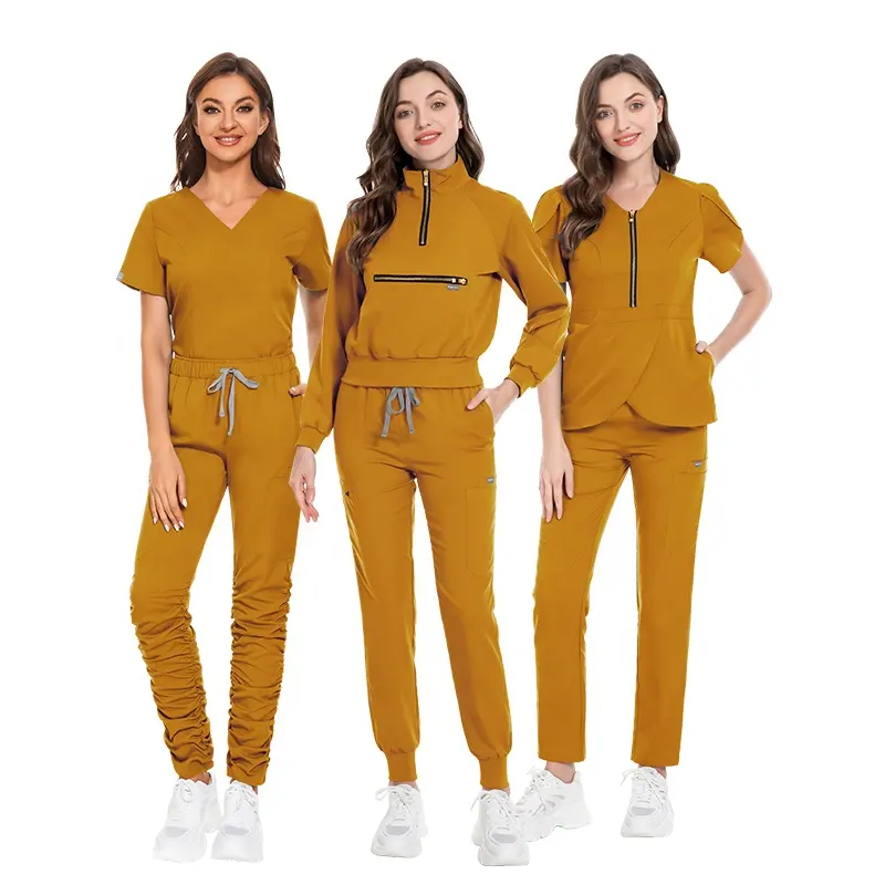 Niaahinn Scrubs Apparel Hospital Uniform Long Sleeve Zipper Jogger Medical Scrubs Uniforms Sets Nurse Hospital Scrubs For Women