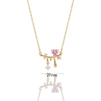 Collier Cœur Rose Populaire Transfrontalier pour Femme, en Cuivre Incrusté de Zircon, Style Ins, Design de Niche, Bambou Sportif, Or Véritable