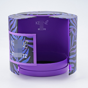 Boîte d'emballage ronde à double ouverture pour cosmétiques et soins de la peau, avec imprimé feuilles tropicales violettes, pour emballage de produits de soin corporel - Product Image 4