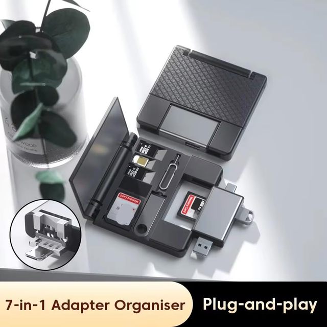 7 in 1 Multifunctional Card Reader Storage Box SD Card Case OTG Adapter USB2.0 Type-C Adapter Card Storage Box