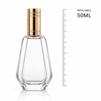 Flacon de parfum vide rechargeable de luxe avec bouchon doré, flacon pulvérisateur octogonal à facettes, logo personnalisé, vente en gros