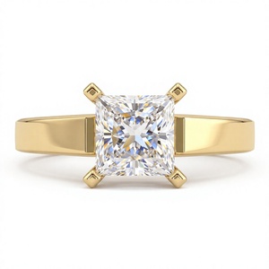 Bague de fiançailles solitaire classique pour femme en or plaqué 18K 14K avec diamant de laboratoire taille princesse, cadeau d'anniversaire pour femme - Product Image 1