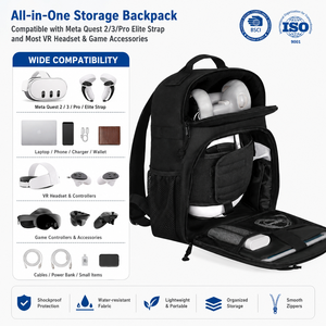 Sac à dos rembourré antichoc pour casque <span class=keywords><strong>VR</strong></span> 586g avec logo personnalisé OEM et panneau pour badge, compatible <span class=keywords><strong>Quest</strong></span> 3 - Product Image 1