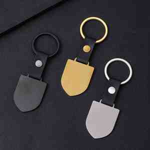 Blank Brushed Surface Shield Shape Leather Metal Keychain for DIY Laser Logo UV Printing Photo Keyring Stainless Steel <b>Key</b> Chain - Product Image 1