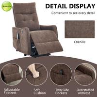 Canapé inclinable électrique contemporain avec fonction de levage assisté, massage, chaleur lombaire, port USB et poches de rangement pour salon