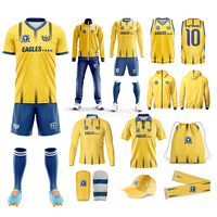 Ventes en gros de maillots de football en jersey 100% polyester, kits de football personnalisés, uniformes de football respirants pour hommes avec logo