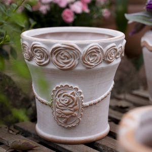 Винтажный набор керамических цветочных горшков с тиснением, декоративные садовые кашпо с рисунком лебедя и пчелы для использования в помещении и на улице - Product Image 4