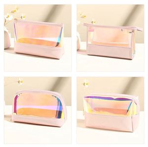Pochette de maquillage unisexe en TPU irisé laser, haute qualité, avec fermeture éclair, résistante à l'eau, pour rangement de salle de bain, vente en gros - Product Image 3