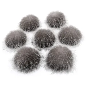 Fur Pom 12-15CM Silver Fox Fur Trim Real Fur Ball Silver Fox Fur Pom Poms Keychain Accessories