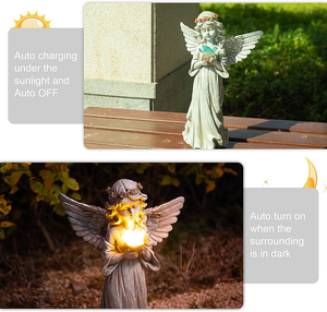 Sculpture de fille ange Statue de <span class=keywords><strong>jardin</strong></span> étanche en résine avec lumière solaire Décoration extérieure Figurine d'anges Hold Dove - Product Image 6