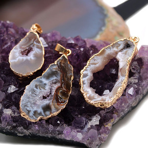 Châu Âu Mỹ tự nhiên mã não geode Mặt dây chuyền bất thường Brazil nguyên đá lát vàng-mạ Vòng cổ thời trang mặt dây chuyền quyến rũ - Product Image 4