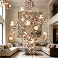 Lustre vintage en forme de branche de magnolia, luminaire suspendu artistique floral pour hall d'hôtel