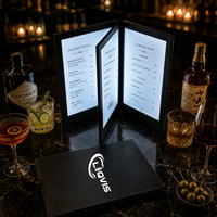 LiqVis Sleek, porte-menu pliable à 3 pages, alimenté par batterie, en PU, avec éclairage LED, capacité A4/A5, pour restaurants et bars