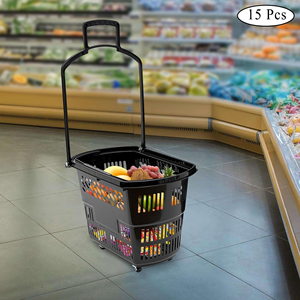 Panier de courses en plastique à roulettes pour supermarché, vente en gros - Product Image 5