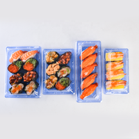 Conteneur à sushi rectangulaire jetable en plastique bleu, emballage à emporter pour sushi japonais avec couvercles transparents, vente chaude