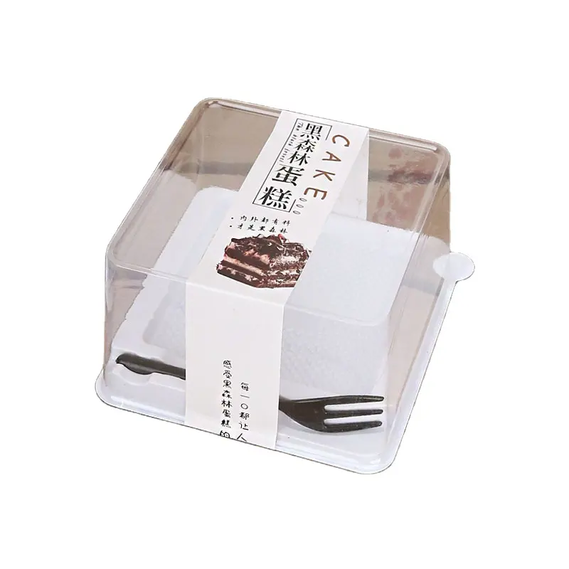 Transparent PET Rectangle Dessert Cake Boxes Slice Roll Cake Plastic Packaging Boxes Including Fork