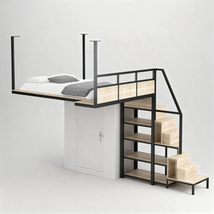 <span class=keywords><strong>Lit</strong></span> <span class=keywords><strong>mezzanine</strong></span> moderne en métal noir <span class=keywords><strong>avec</strong></span> canapé, étagères multifonctionnelles <span class=keywords><strong>et</strong></span> escalier intégré pour hôtel, appartement ou dortoir - Product Image 5