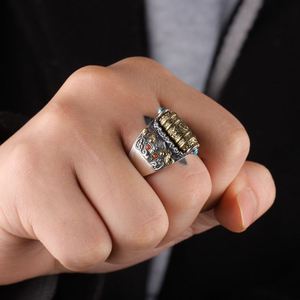<b>Adjustable</b> Retro Buddhist Scripture <b>Silver</b> Plated <b>Ring</b> for Men Personality Male Index Finger Bijou Rotatable Fashion Jewelry - Product Image 5