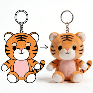 Llavero de Peluche de Tigre Naranja Personalizado Directo de Fábrica, Transforma Tu Diseño de Dibujos Animados en un Juguete de Peluche de Alta Calidad - Product Image 1