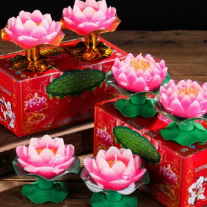 Velas con Forma de Flor de Loto con Portavelas Dorado, Velas Religiosas para Meditación en el Templo - Product Image 5