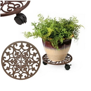 Carrito <span class=keywords><strong>de</strong></span> Jardín Rústico y Resistente <span class=keywords><strong>de</strong></span> Hierro Fundido con Ruedas, Soporte para Macetas, Diseño Redondo con Flores <span class=keywords><strong>de</strong></span> <span class=keywords><strong>Lis</strong></span> - Product Image 5