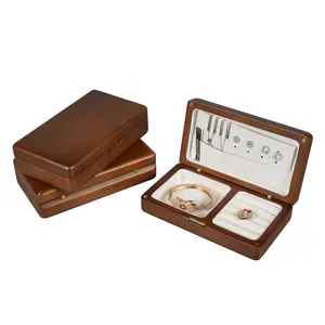 Organizzatore di stoccaggio di gioielli in legno massello di gomma portatile di lusso piccola scatola di imballaggio per gioielli in legno