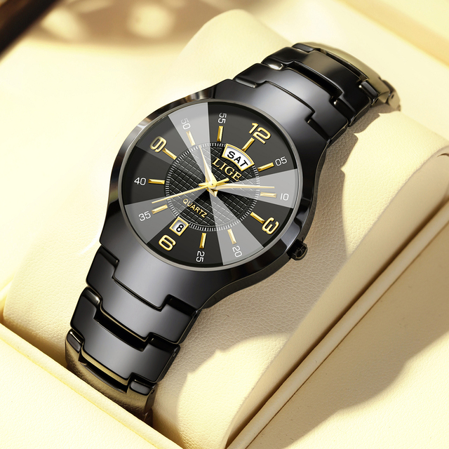 LIGE LG89268 Black Ceramic Watches for Women Week Display Ladies Watch Elegant Dress Date Women Wristwatch Arabic Numeral Watch
