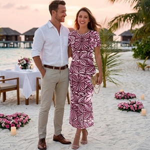 Vestido de Fiesta Largo para <span class=keywords><strong>Mujer</strong></span>, Talla Grande, Diseño de Tatuaje Polinesio Samoano, Cuello Redondo, <span class=keywords><strong>Manga</strong></span> Corta, Elegante y Ajustado - Product Image 4