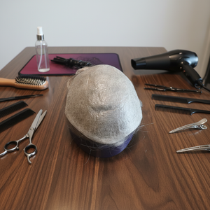 Gran Oferta: <span class=keywords><strong>Prótesis</strong></span> <span class=keywords><strong>Capilar</strong></span> Masculina de Cabello Remy Indio con Ondas Suaves, Base Fina de Alta Calidad, Color Gris # 460 - Product Image 5