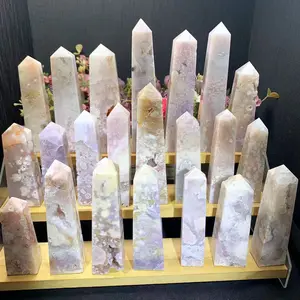 Kindfull Nature Crystal Pink Amethyst Tower Healing Crystal Stone Wand For Sale