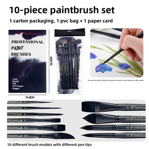 Lot <span class=keywords><strong>de</strong></span> 10 pinceaux pour <span class=keywords><strong>aquarelle</strong></span>, poils noirs purs et gris mélangés, manche en bois, emballage en boîte, modèle - Product Image 5