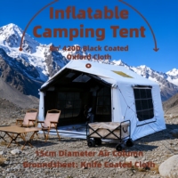 Tente de glamping gonflable occultante Moon White 8m² en Oxford 420D avec double porte AB, abri familial imperméable pour le camping