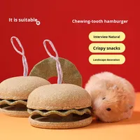 Mainan Kunyah Hamster Tafit Natural Grass Powder Desain Burger 3 Lapis yang Dapat Dilepas untuk Kesenangan Menggigit, Perlengkapan Hewan Peliharaan Kecil, Mainan untuk Anak Hewan yang Sedang Tumbuh Gigi