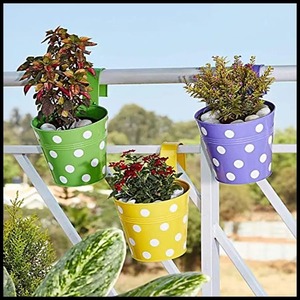 Jardinera de barandilla redonda multicolor con mango largo de hierro para colgar lunares jardín y balcón macetas punteadas a prueba de óxido - Product Image 5