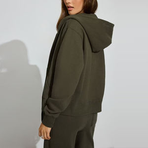 เสื้อฮู้ดดี้สตรีทแวร์ผู้หญิง แขนยาว สีพื้น แต่งโลโก้ได้ตามต้องการ แฟชั่นใหม่สำหรับฤดูหนาว ซิปหน้า ผ้าฝ้าย 100% - Product Image 2