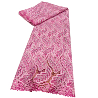 Tissu en dentelle brodée de luxe rose, motif plumes de paon, ajouré, lourdement pailleté, en tulle, pour robes de soirée africaines pour femmes