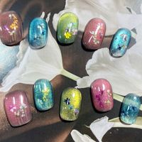 Ongles press-on élégants effet œil de chat, ongles en gel Osmanthus de haute qualité, réutilisables, 10 pièces/ensemble, art des ongles de luxe fait main