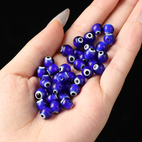Perles rondes en verre bleu foncé, motif œil porte-bonheur, perles en verre soufflé lisses et percées pour la fabrication de bijoux DIY, bracelets et colliers