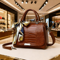 Sac à Main Femme Élégant à Motif Crocodile en PU Nouvelle Mode, avec Logo Personnalisé et Foulard en Soie Offert, Idéal pour le Quotidien