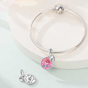 จี้ห้อยรูปเหรียญเคลือบสีทองแดงประดับเพชร CZ รูปทรงกลม ลายกุหลาบ นางฟ้า พระอาทิตย์ พระจันทร์ เหมาะสำหรับสร้อยข้อมือผู้หญิง ของขวัญแทนความรักสุดโรแมนติก - Product Image 5