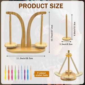 Support à bobines en bois massif à double axe rotatif pour le rangement des fils de tricotage, utilisation sur bureau - Product Image 2