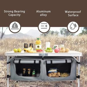 Outdoor BBQ <b>Height</b> <b>Adjustable</b> Picnic Camp Kitchen <b>Table</b> Lightweight Aluminum <b>Folding</b> Camping <b>Table</b> <b>With</b> Storage - Product Image 4
