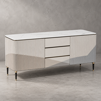 WYRAX Hotel Esszimmer Sideboard Buffetschrank mit Gerillten Türen, 3 Mittelschubladen und Erhöhten Metallbeinen