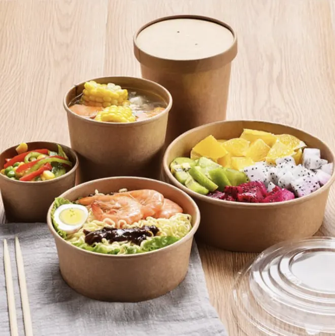Emballage logo personnalisé bol à pois carton l restaurant bol à emporter pour aller salade bol en papier avec couvercle