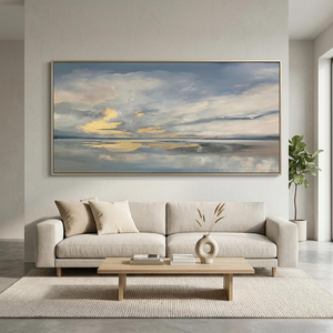 Grande Quadro Murale Costiero Tramonto Spiaggia Dipinto a Mano Astratto in Acrilico su Tela Paesaggio Marino Testurizzato Decorazione Murale per Interni - Product Image 1